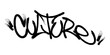 Sprayed culture font with overspray in black over white. Vector illustration.