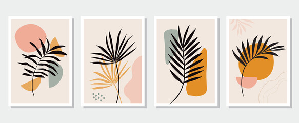 collection of contemporary art posters botanical wall art abstract leaves foliage organic shapes. ve