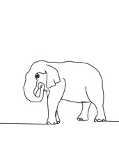 Wall Mural - One continuous line drawing, a young elephant was walking looking for something. 