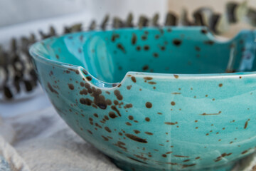 Wall Mural - Ceramics bowl with Dried flowers on Calico. Beautiful arrangement.