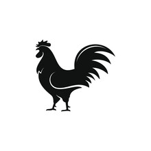 Rooster Icon Silhouette, Farm Rooster Icon With Shield, Chicken Rooster Silhouette Vector Template