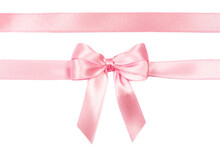 Beautiful Pink Ribbon With Bow Isolated On White Background.