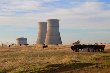 nuclear power station in sunset