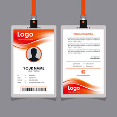 Poster - Abstract Smooth Red Wavy Id Card Design with Blurry Mesh Background Element, Professional Identity Card Template Vector for Employee and Others