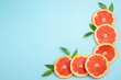 top view fresh grapefruits fruit slices on blue background fruit citrus fresh juice photo color