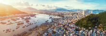 Panoramic View On City Of Nha Trang From Mountains During Sunset. Vietnam