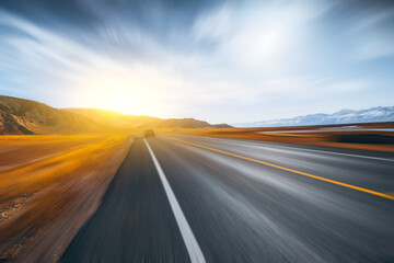 Driving on the road in Xinjiang Scenic Area