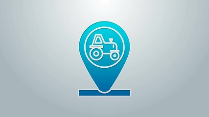blue line tractor and location icon isolated on grey background. 4k video motion graphic animation