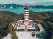 Aerial shot of Sun Moon Lake with Pa Cien Pagoda in Nantou, Taiwan