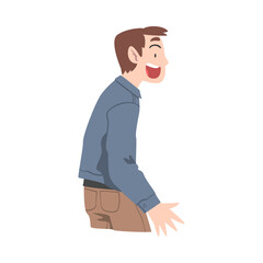 Sticker - Astonished Young Man with Open Mouth, Emotional Reaction Concept, Surprised and Amazed Person Character Cartoon Style Vector Illustration