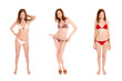 © Jochen Schönfeld - Three full length portraits of an attractive young woman wearing different bikinis, isolated on white studio background