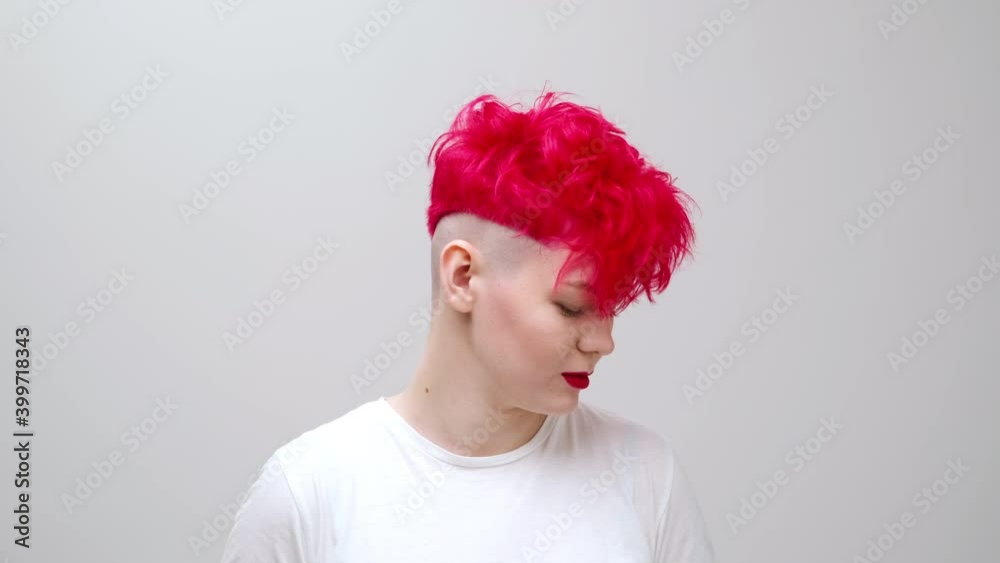 Young Beautiful Girl With A Short Bob Haircut Red Colored Dyed Hair And Sunglasses The Model Poses In The Studio On A White Background Wall Mural Spaskov Young Beautiful Girl With A Short Bob Haircut Red Colored Dyed Hair And Sunglasses The Model Poses In The Studio On A White Background Wall Mural Spaskov