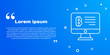 © Kostiantyn - White line Mining bitcoin from monitor icon isolated on blue background. Cryptocurrency mining, blockchain technology service. Vector.