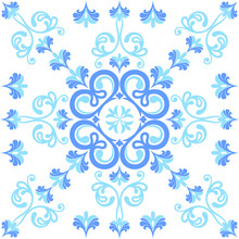 Seamless White Background With Blue Pattern In Baroque Style. Vector Retro Illustration. Ideal For Printing On Fabric Or Paper For Wallpapers, Textile, Wrapping. 