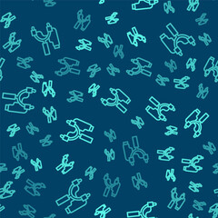 Canvas Print - Green line Slingshot icon isolated seamless pattern on blue background. Vector.