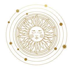 Wall Mural - vector illustration in vintage mystic style, boho design, tattoo, tarot. the device of the universe,