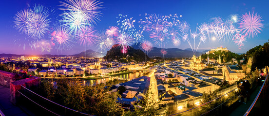 Poster - Fireworks display in Salzburg. Salzburger Land, Austria