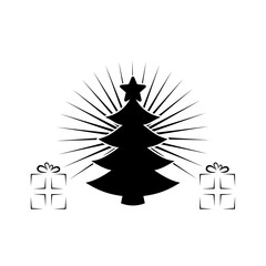 Sticker - Christmas tree and gift box icon isolated on white background