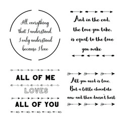 Canvas Print - Set of vector quotes about love and Romantic feeling. Design elements for Valentine's day