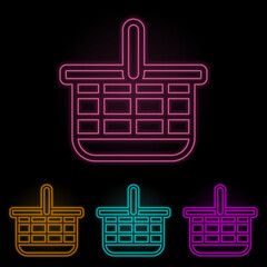 Poster - basket color neon set. Simple thin line, outline vector of web icons for ui and ux, website or mobile application