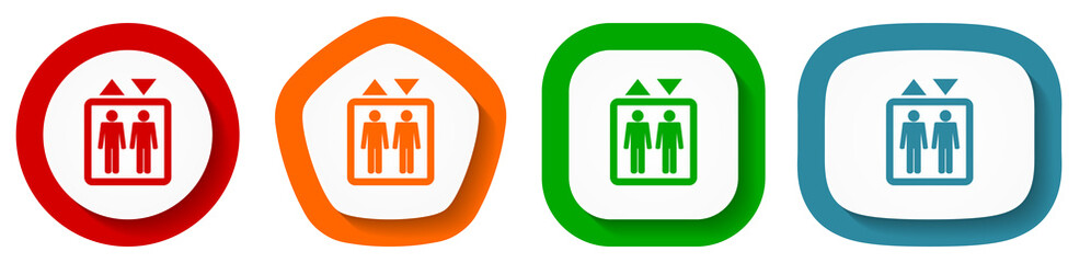 Aufkleber - Elevator, lift vector icon set, flat design buttons on white background