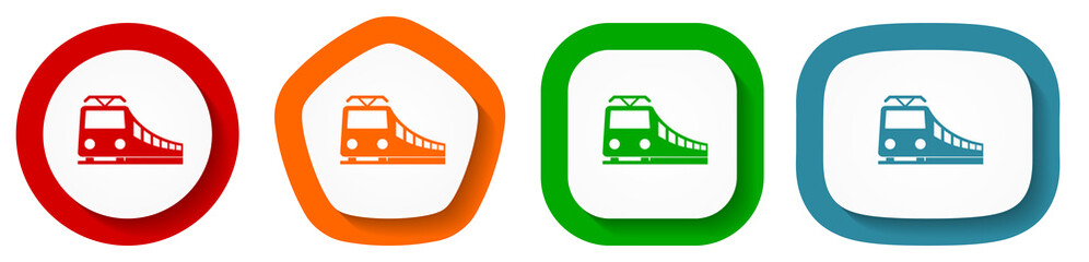 Fototapete - Train, railway, transportation vector icon set, flat design buttons on white background