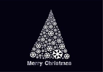 Wall Mural - CMYK Merry Christmas greeting card. Christmas card isolated. Christmas decoration ideas. Christmas greeting card. Simple holiday card design ideas. Snow flakes. Christmas tree with snow at night.