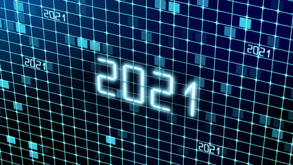 Wall Mural - 2021 New year card wallpaper futuristic neon color digital grid pattern light, future technology concept background