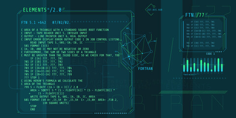 Canvas Print - hud interface elements with part of the code fortran.