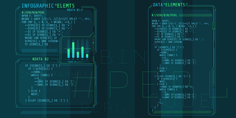 Canvas Print - hud interface elements with part of the code perl.