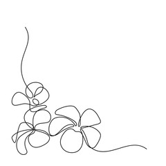 Sticker - Plumeria flowers in continuous line art drawing style. Corner border  with fragrant tropical plumeria (frangipani, jasmine) flowers. Minimalist black linear sketch isolated on white background