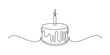 Birthday cake in continuous line art drawing style. Traditional birthday cake with candle on the top minimalist black linear sketch isolated on white background. Vector illustration