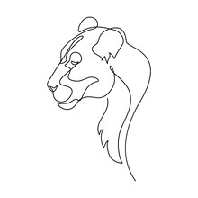 Lion Portrait In Continuous Line Art Drawing Style. Lioness Profile Minimalist Black Linear Sketch Isolated On White Background. Vector Illustration