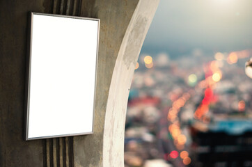Wall Mural - large blank advertise billboard white led screen vertical on big pole walk way outdoor in city for d