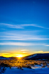 Wall Mural - Sunrise, Sunset over Horizon, Snow, mountains
