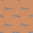 © smth.design - Underwater seamless pattern with grey simple squid silhouettes. Beige background.