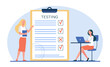 © PCH.Vector - Female student passing exam and checking answers. Teacher, test, laptop flat vector illustration. Education and examination concept for banner, website design or landing web page