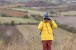 © Mamika - Happy boy looking through binoculars in autumn day.