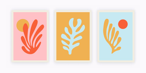 Contemporary Matisse inspired poster set. Abstract organic shapes, creative art, hand drawn collage set. Vector illustration