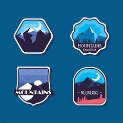 Wall Mural - mountains landscapes labels set of icons vector design