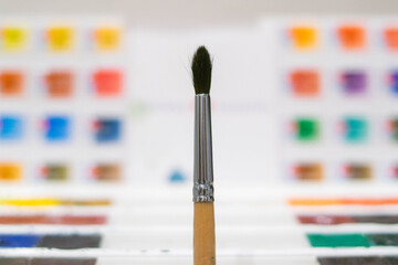 Brush. Professional watercolor.  Colors. Palette..Paint spots. Painting. Materials for artists. Drawing.