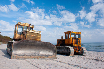 bulldozer at work on beach