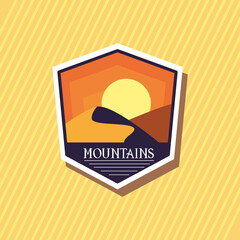 Poster - mountains with sun landscape label on striped background vector design