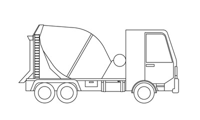 Wall Mural - Concrete mixer truck outline isolated on white background. Coloring page. Vector illustration.