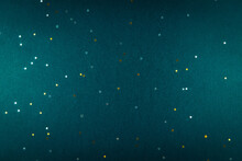 Blue Background With Yellow And Gray Glitter Stars. Copyspace.
