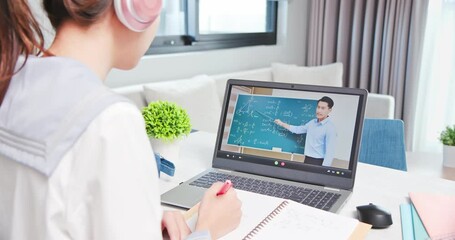 Wall Mural - female student learn math online