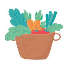 Sticker - wicker basket with fresh vegetables small business, white background design