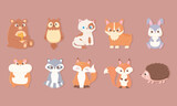 Fototapeta Pokój dzieciecy - cute animals icons set with bear rabbit owl cat dog hamster fox raccoon squirrel and hedgehog