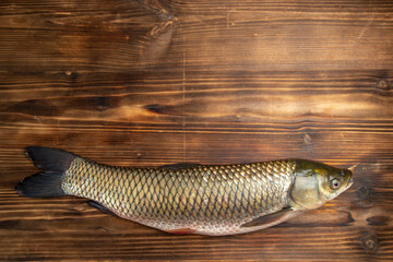 top view fresh fish raw product on a wooden table fish sea meat ocean food