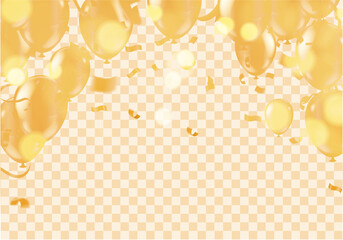 Celebration party banner with golden balloons and serpentine.